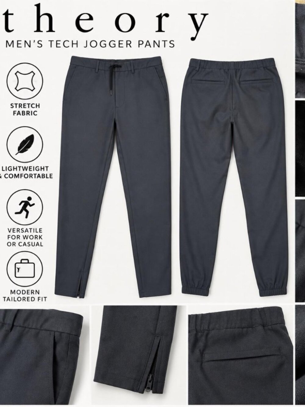 Theory Pier Lawford Wool Blend Pull-On Pants (Model F0771227) Charcoal XL Wool